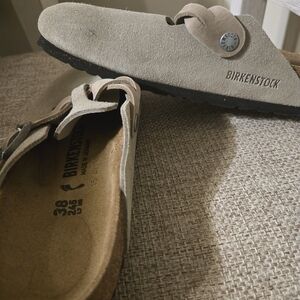 Birkenstock Beige Suede Slip-On Sandals